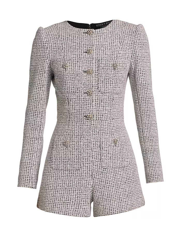 

Твидовый комбинезон Shiloh с длинными рукавами Alice + Olivia, черный