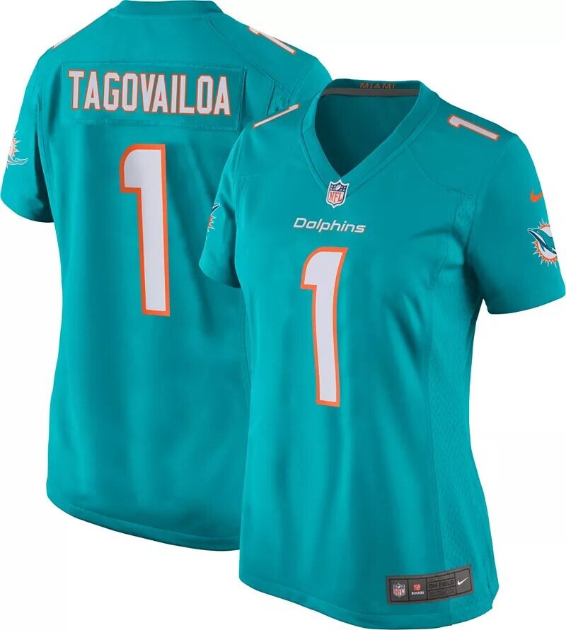 

Женское джерси Nike Miami Dolphins Tua Tagovailoa #1 Aqua Game