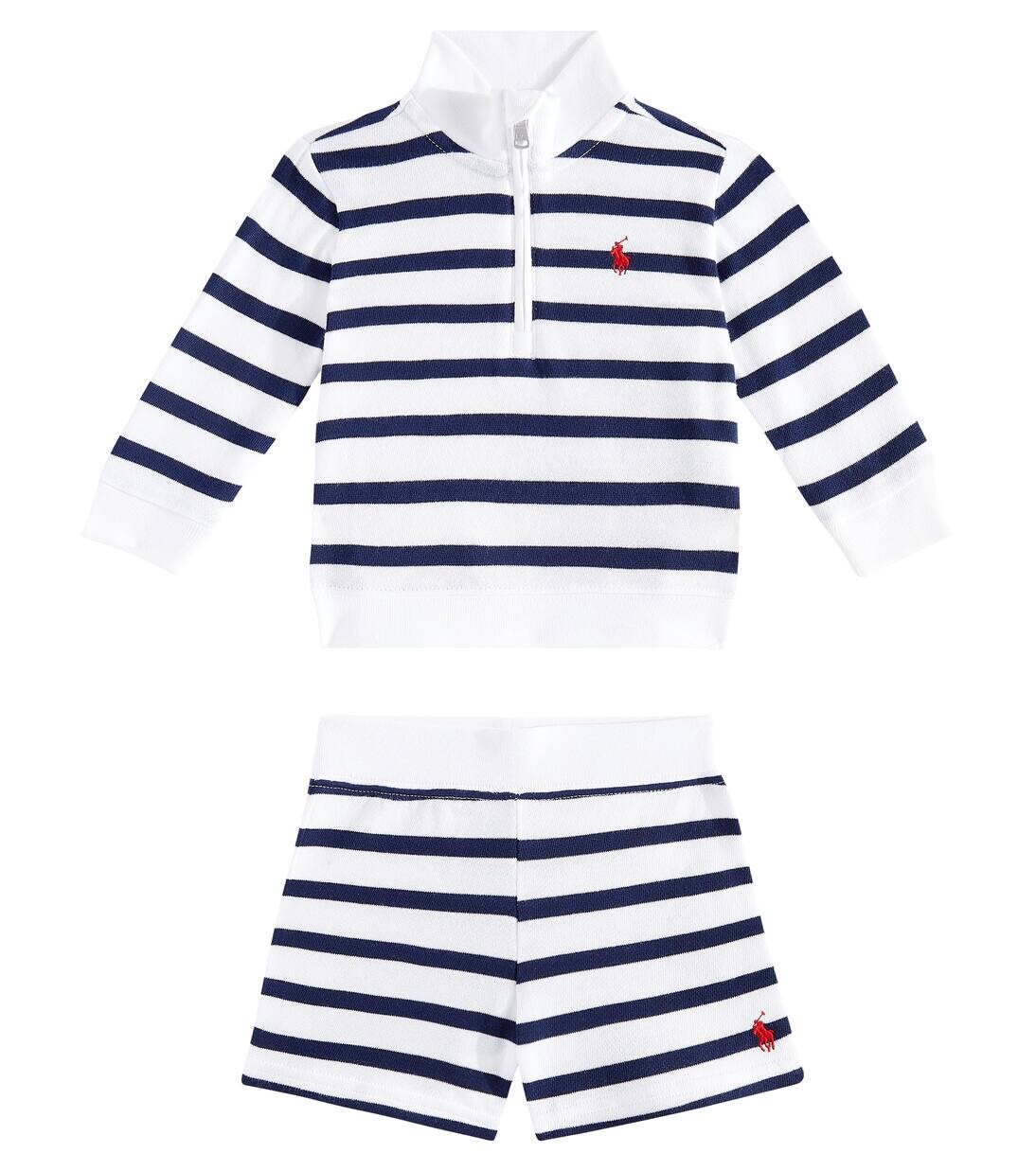 

Комплект из полосатого хлопкового свитера и шорт для малышей Polo Ralph Lauren Kids, цвет white/spring navy