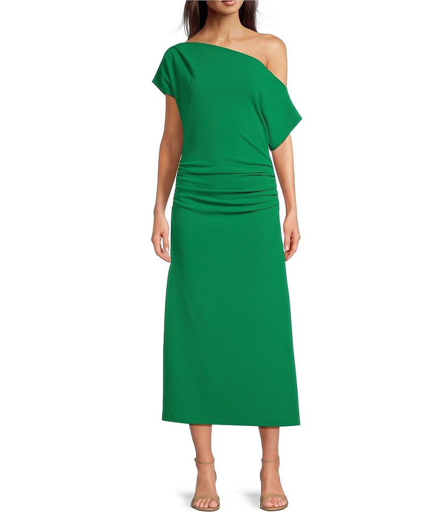 Асимметричное трикотажное платье миди с открытыми плечами и короткими рукавами Gibson & Latimer, зеленый