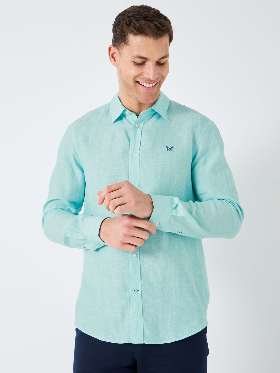 

Хлопковая рубашка с длинными рукавами Crew Clothing, бирюзовый синий