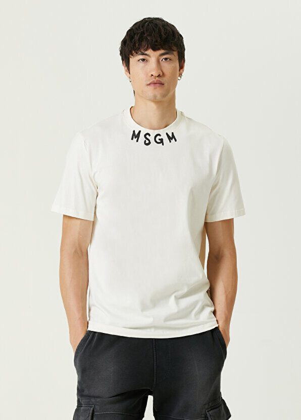 

Кремовая футболка с логотипом и воротником Msgm, Бежевый