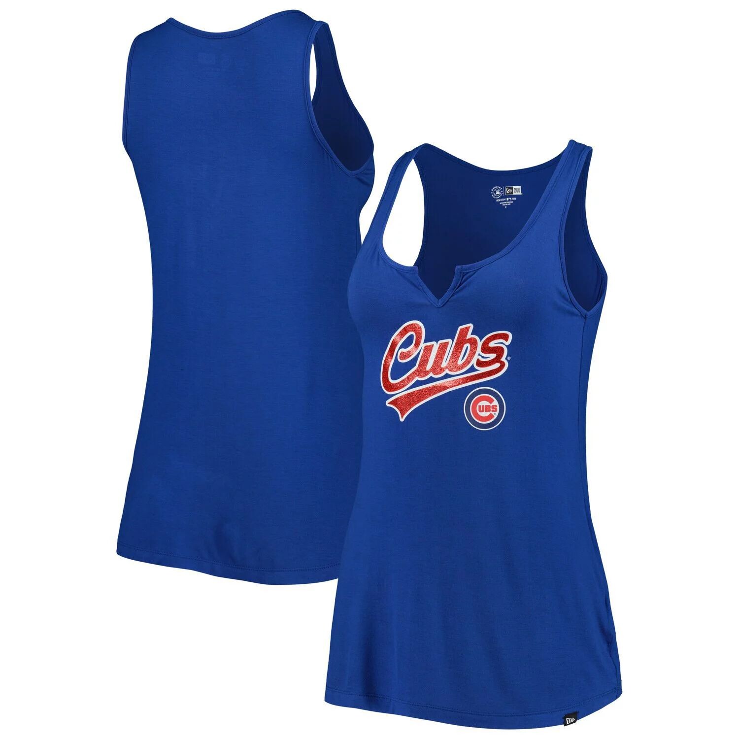 

Женская майка New Era Royal Chicago Cubs с вырезом и вырезом New Era