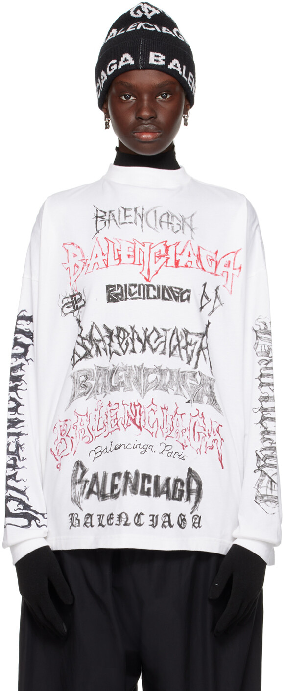 

Белая футболка с длинным рукавом из металла своими руками Balenciaga, цвет White/Black/Red