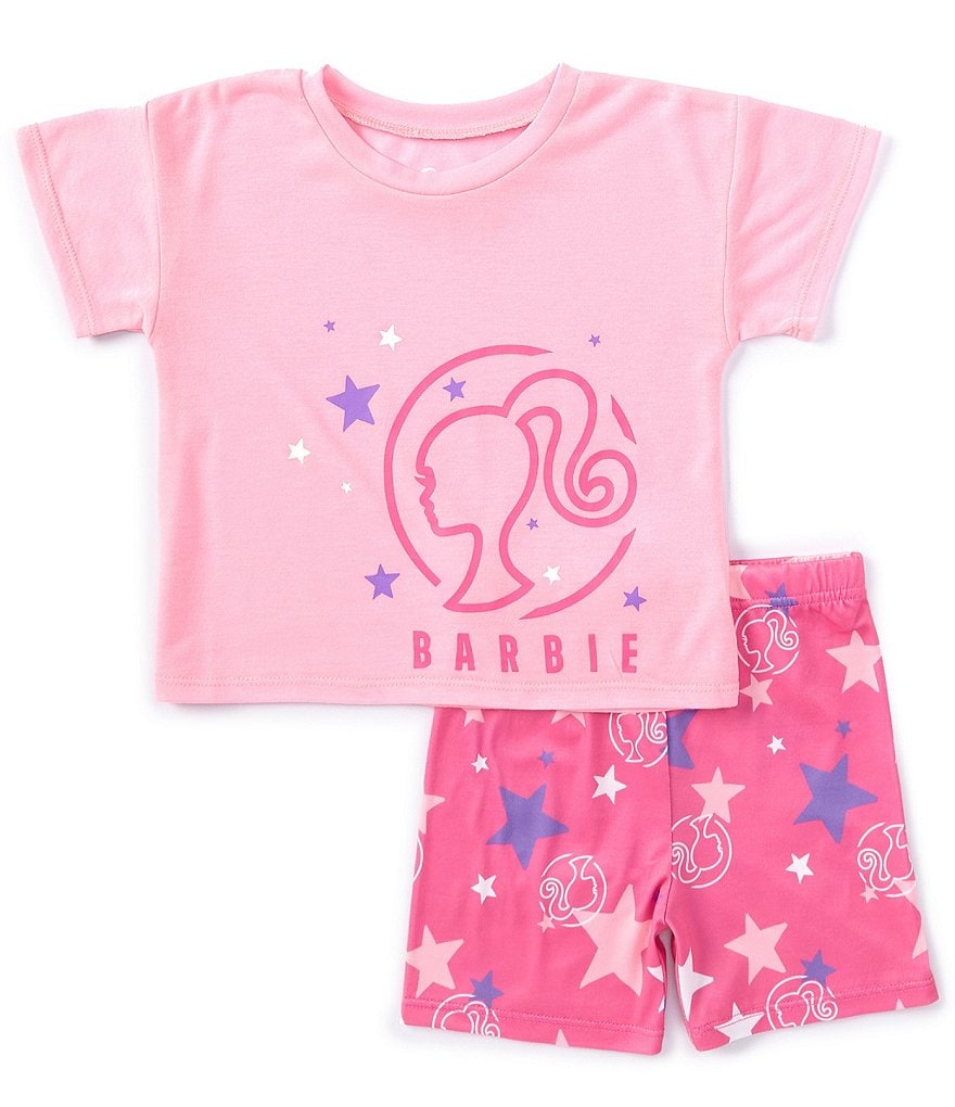 Komar Kids Пижамный топ Барби с короткими рукавами для маленьких и больших девочек 4–10 лет и короткий пижамный комплект со звездами, розовый
