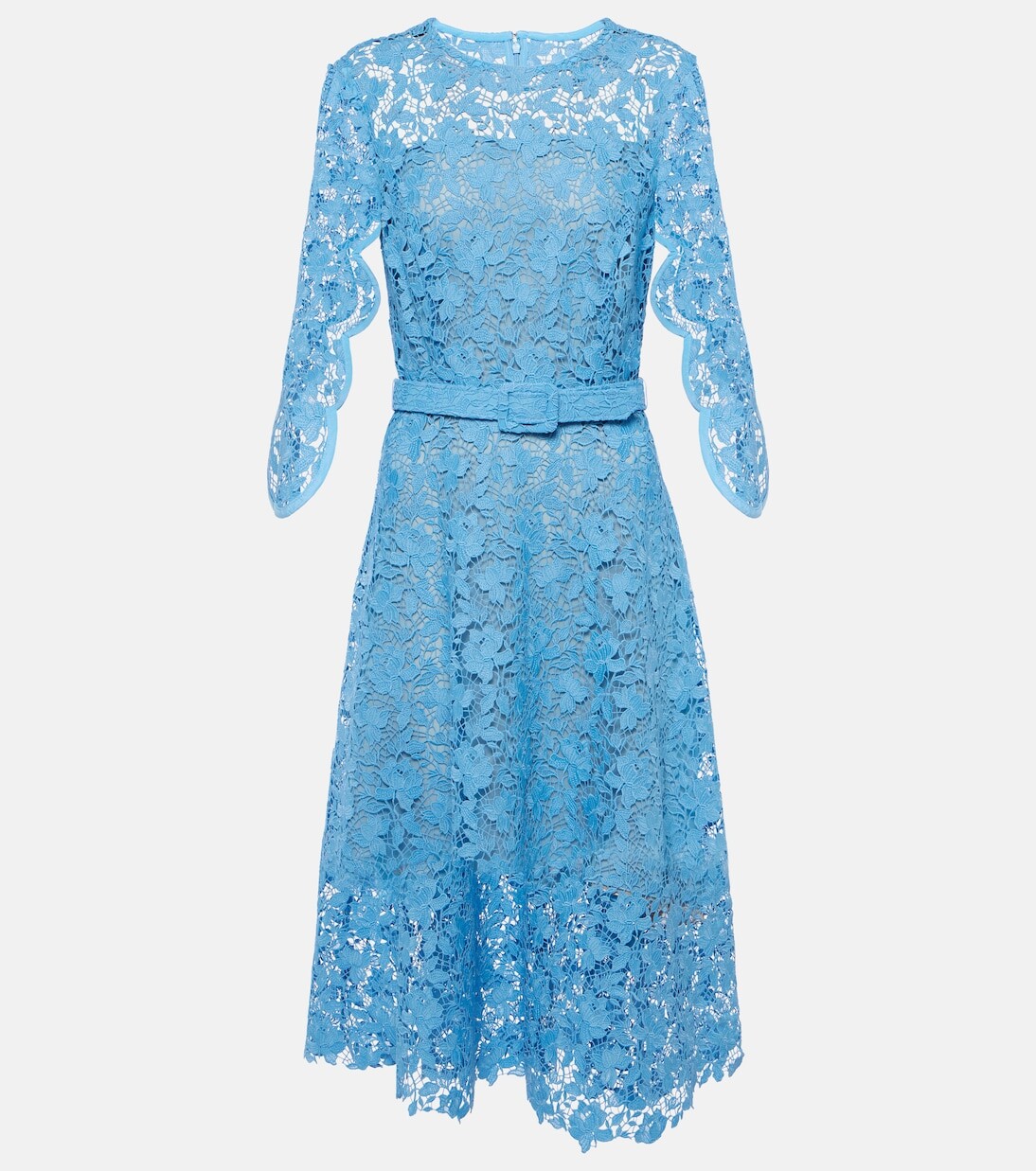 

Кружевное платье миди с поясом Oscar De La Renta, синий