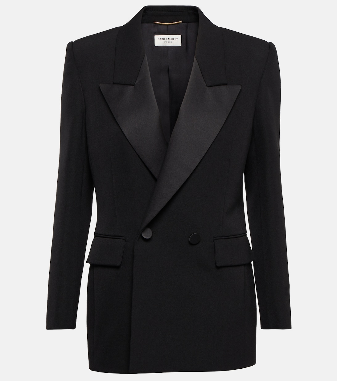 цена Шерстяной пиджак-смокинг SAINT LAURENT, черный