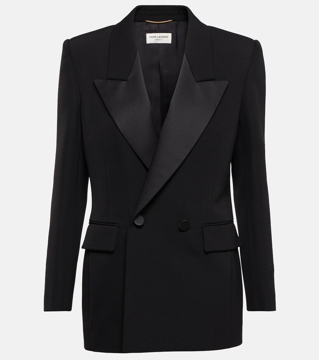 

Шерстяной пиджак-смокинг SAINT LAURENT, черный