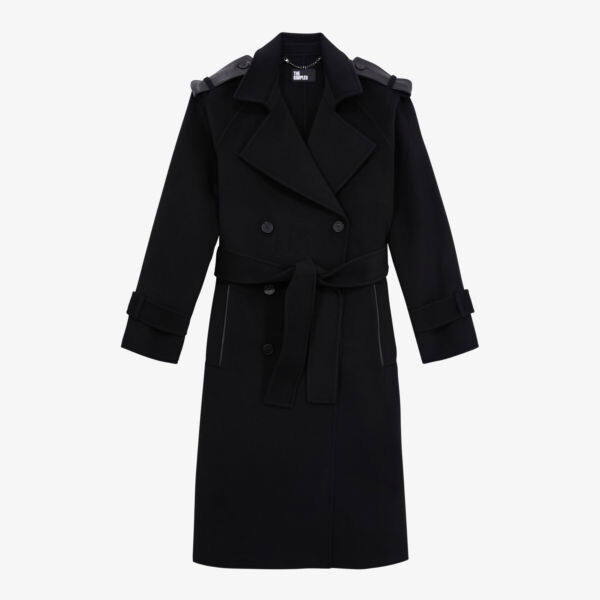 

Двубортное пальто из смесовой шерсти с поясом The Kooples, черный