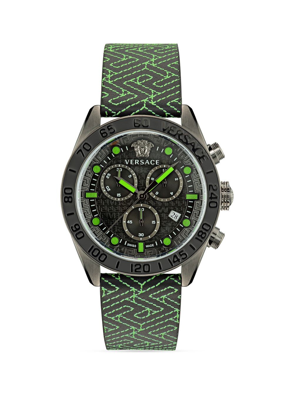 

Часы Greca Dome Chrono из нержавеющей стали и кожи цвета бронзы Versace, зеленый