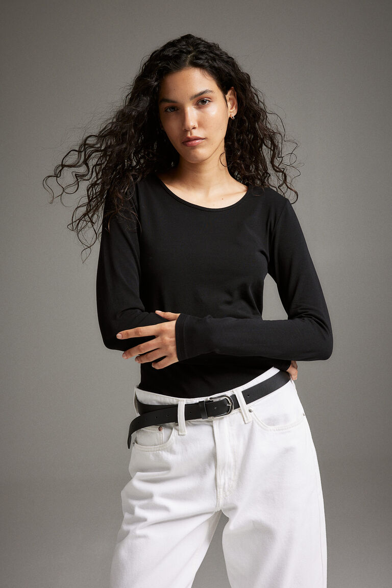 Топ из джерси с длинными рукавами H&M, черный блузка из джерси с длинными рукавами h