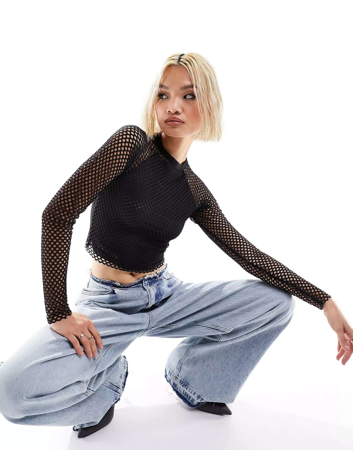 

Черный топ в сеточку с длинными рукавами ASOS