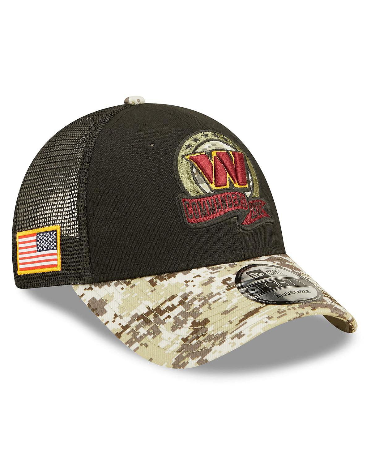 

Мужская черная камуфляжная кепка Washington Commanders 2022 Salute To Service 9FORTY Snapback Trucker Hat New Era