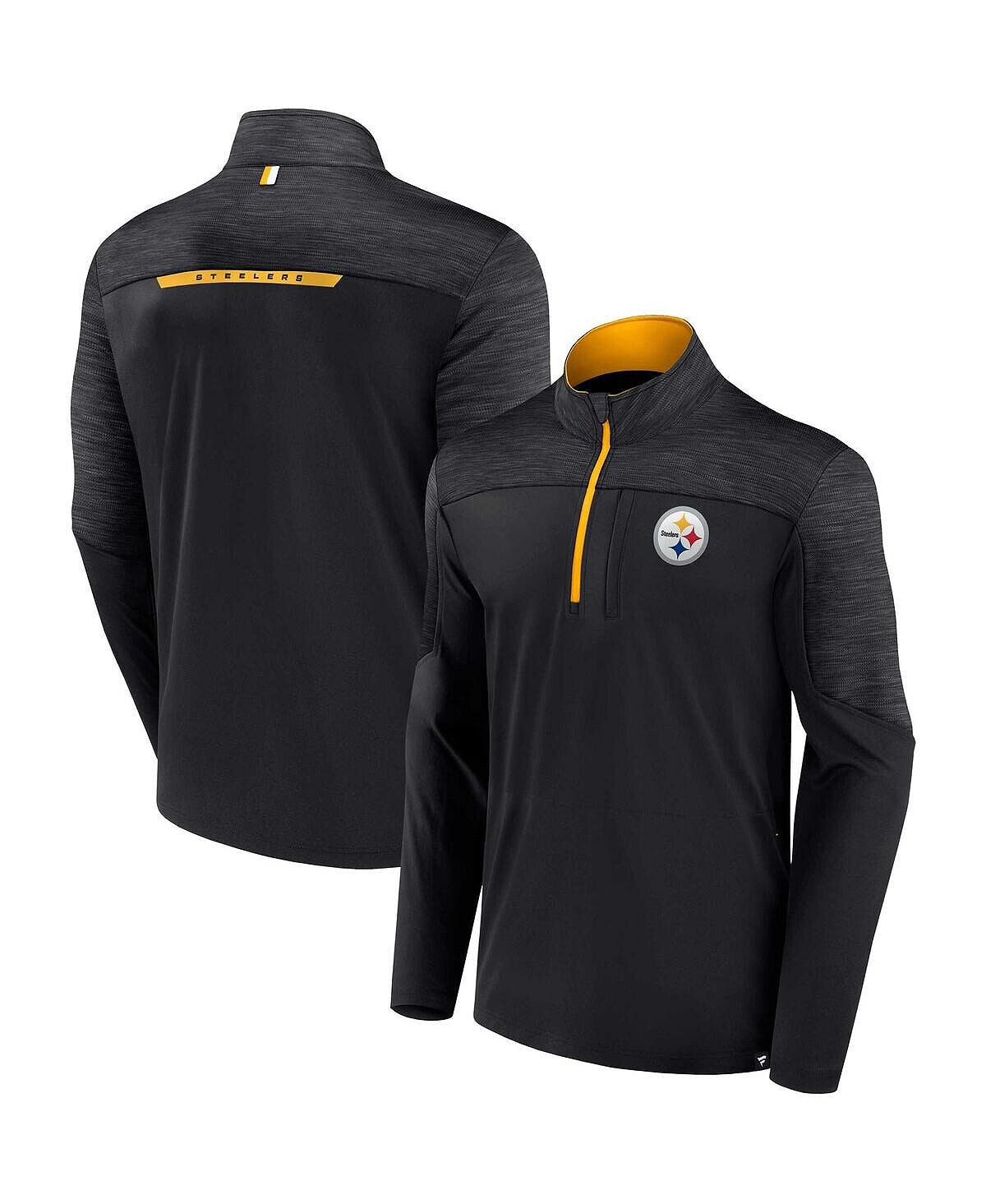 

Мужская черная фирменная футболка с молнией без четверти Pittsburgh Steelers Defender Fanatics