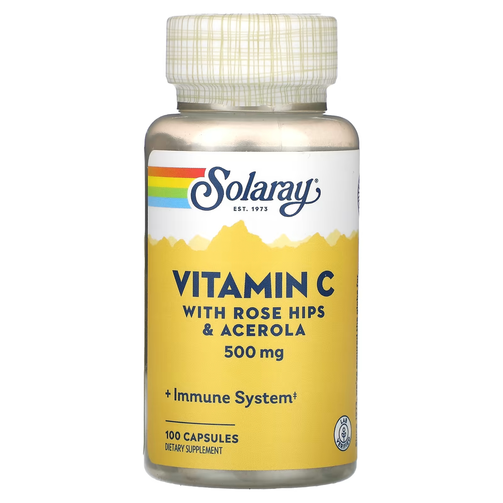 Витамин С Solaray с шиповником и ацеролой, 500 мг 100 капсул