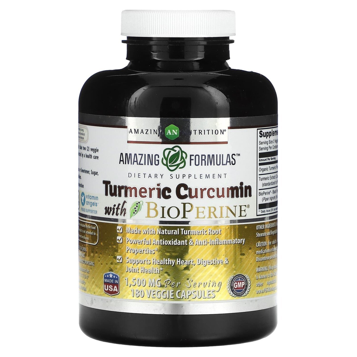 

Куркумин и биоперин, 750 мг, 180 растительных капсул, Amazing Nutrition