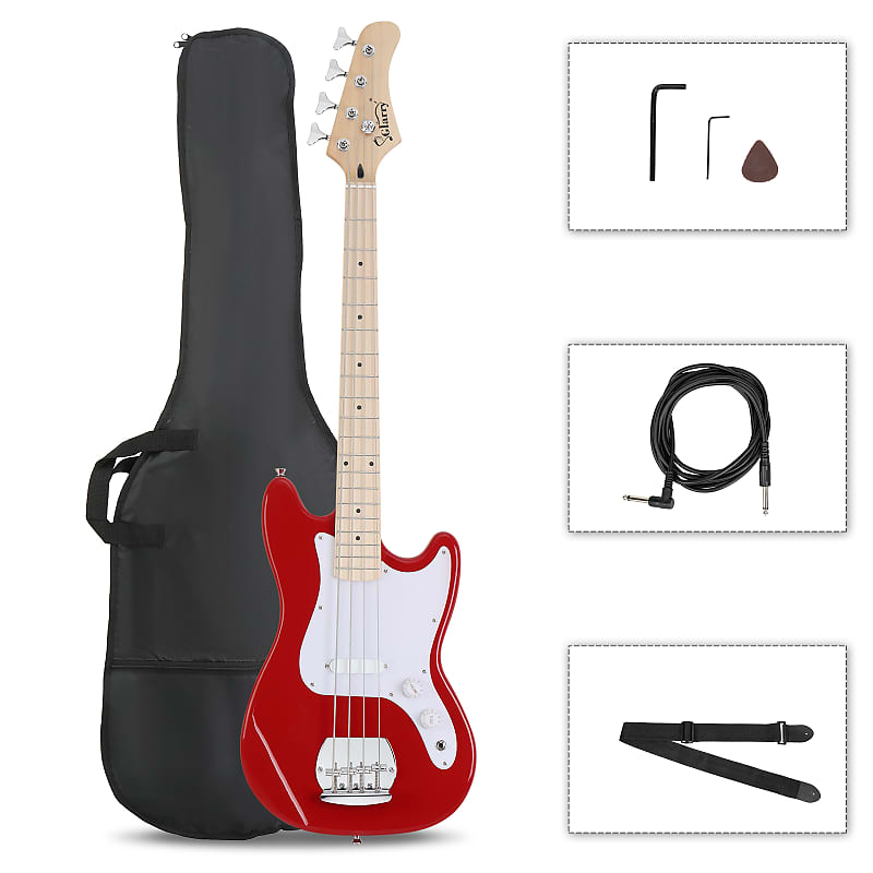 Басс гитара Glarry 4-String 30in Short Scale Thin Body GB Electric Bass Guitar with Bag Strap Connector Wrench Tool 2020s - Red