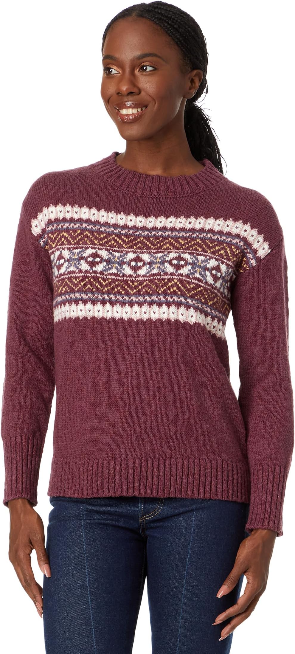 

Свитер Cotton Ragg Crew Neck Fair Isle L.L.Bean, цвет Deep Wine Fair Isle