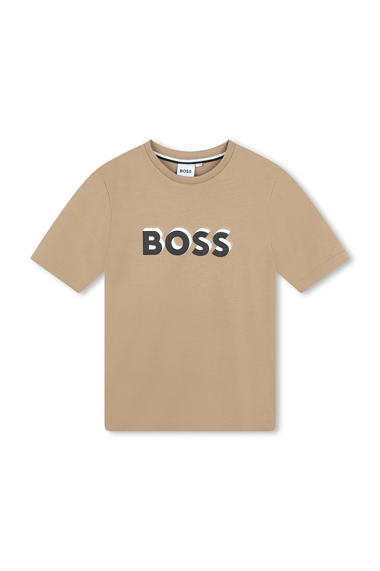 Хлопковая футболка с логотипом Boss Kidswear, бежевый