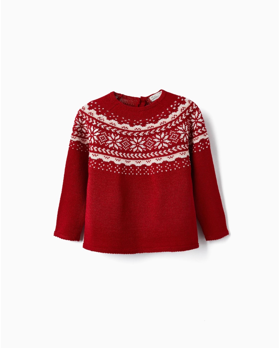 цена Жаккардовый свитер для девочки с круглым вырезом Zippy, красный
