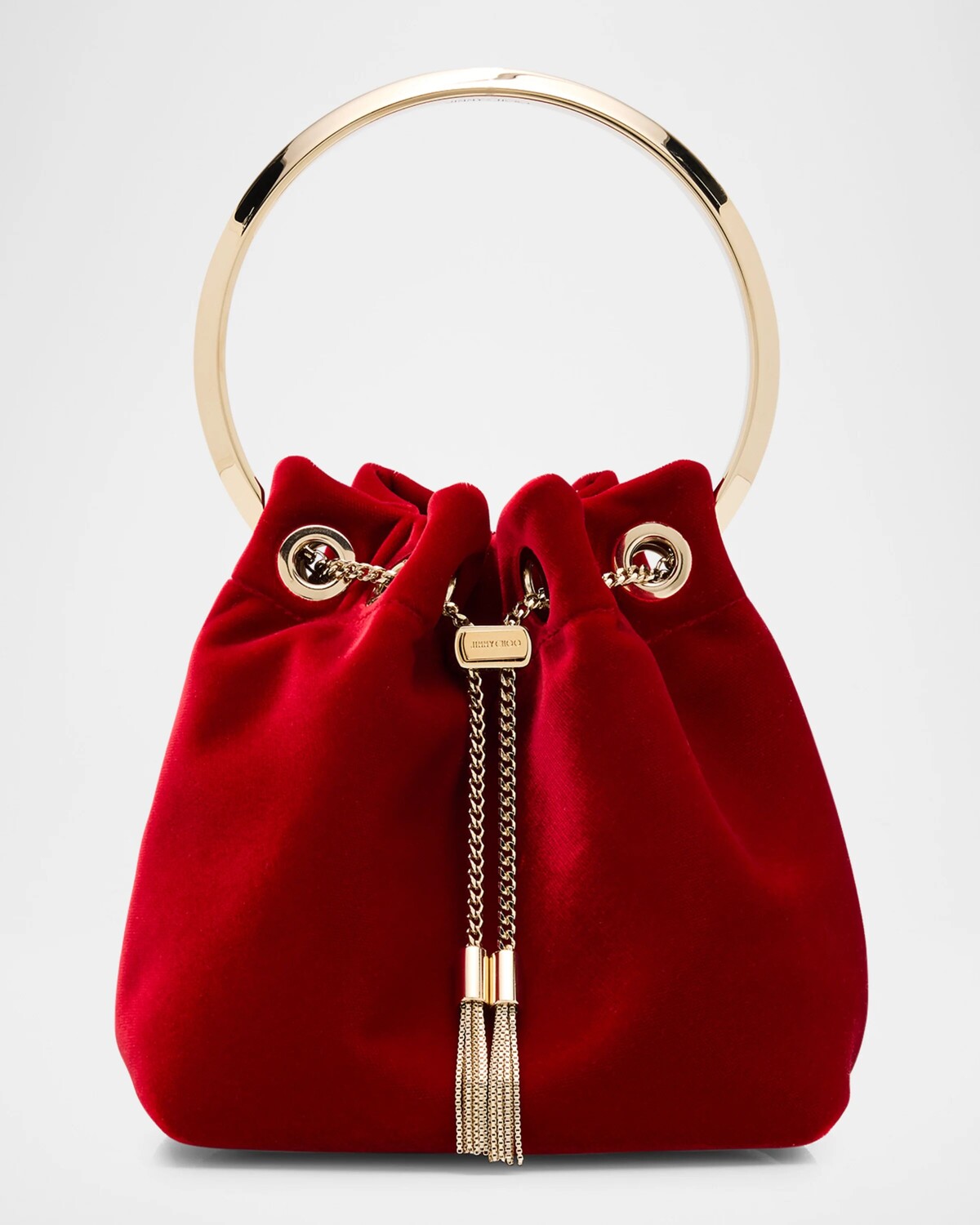 

Велюровая сумка-ведро Bon Bon Jimmy Choo, цвет Ruby Redsilver