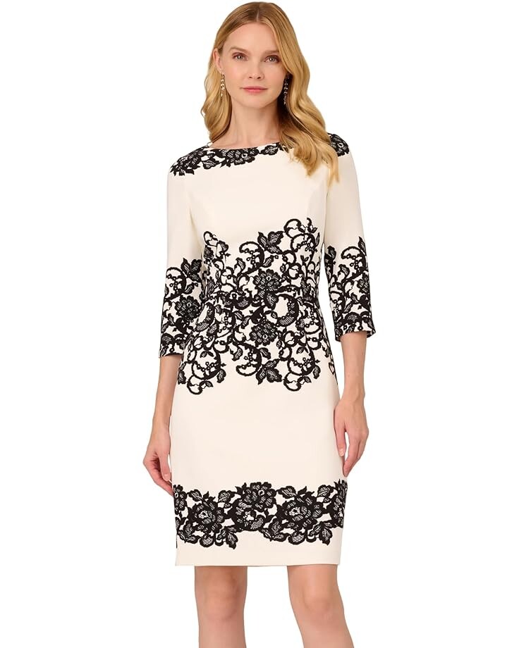 

Платье Adrianna Papell Scroll Lace Short, цвет Ivory/Black