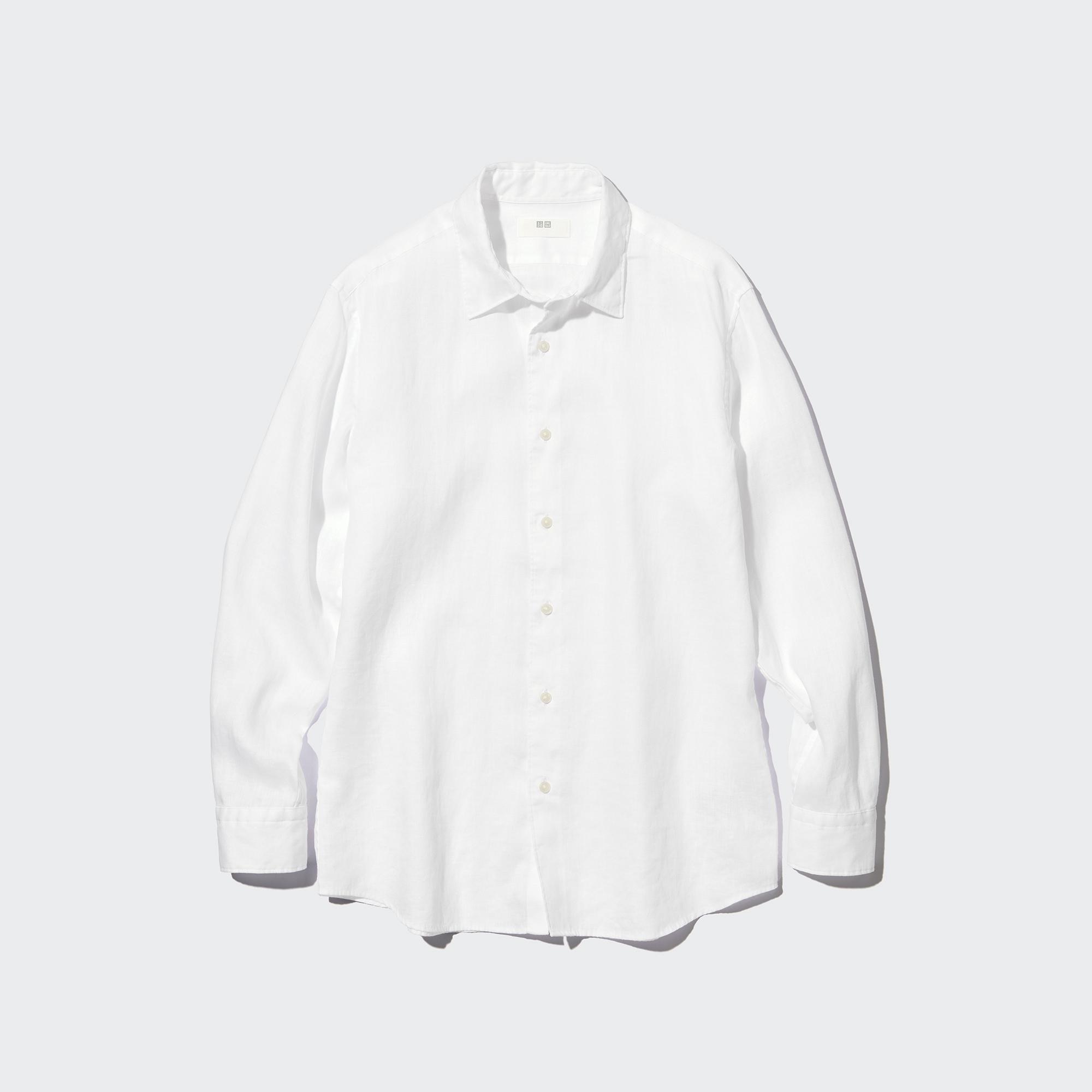 Рубашка UNIQLO льняная премиум-класса, белый рубашка uniqlo льняная премиум класса светло серый