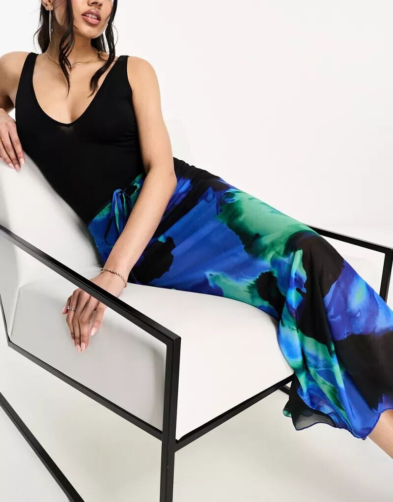

Синяя юбка макси с завязкой на талии ASOS