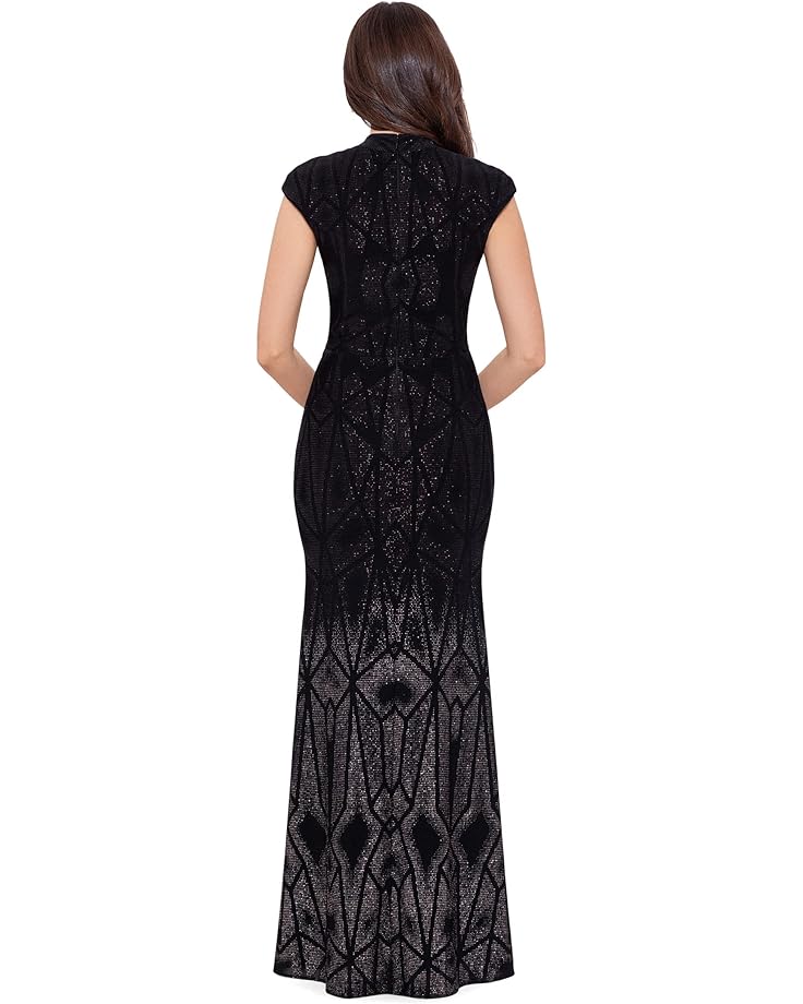 цена Платье Betsy & Adam Long Cap Sleeve Glitter Ombre Gown, черный