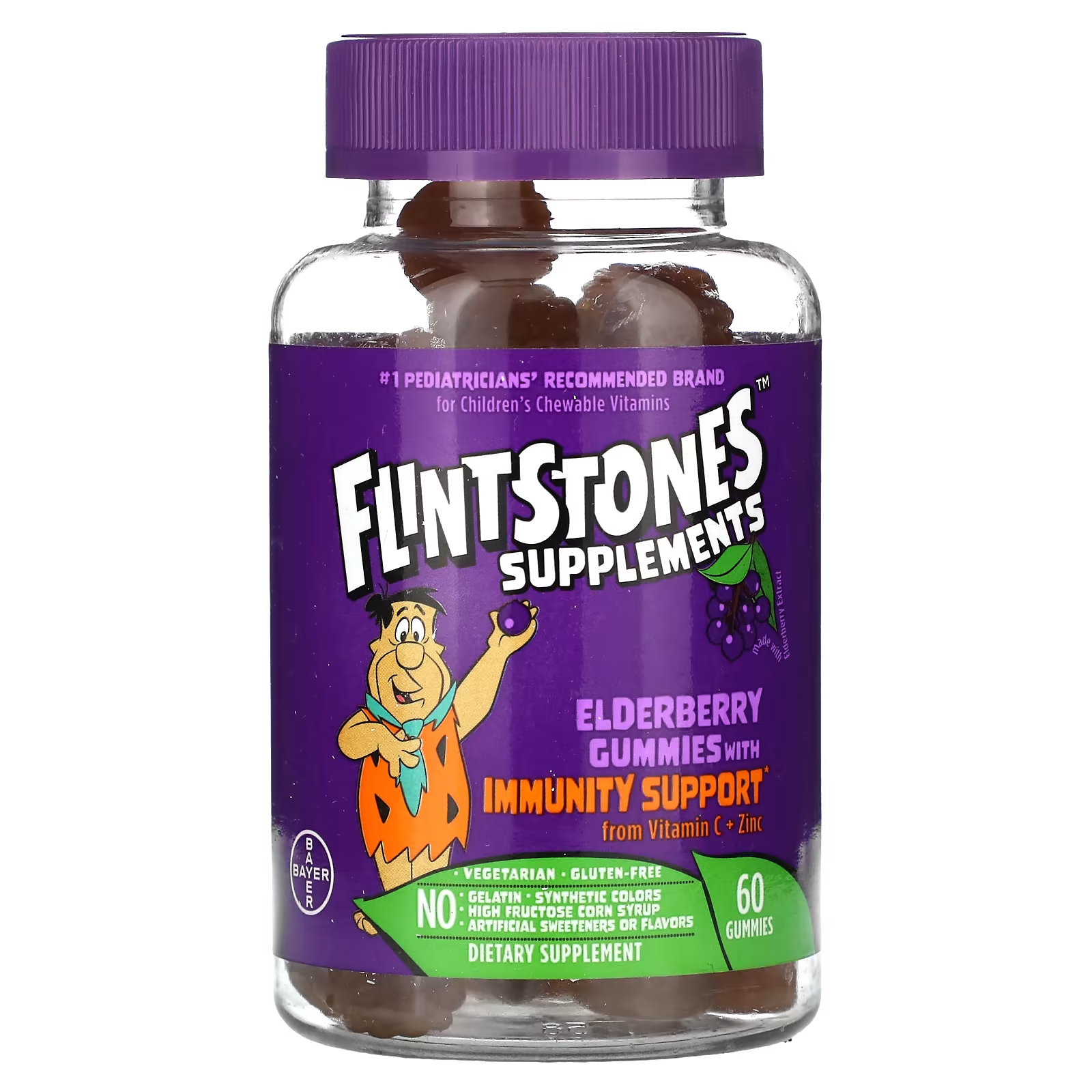 Пищевая добавка с бузиной Flintstones Immunity Support, 60 жевательных таблеток пищевая добавка sundown naturals цинк с бузиной высокой эффективности 90 жевательных таблеток