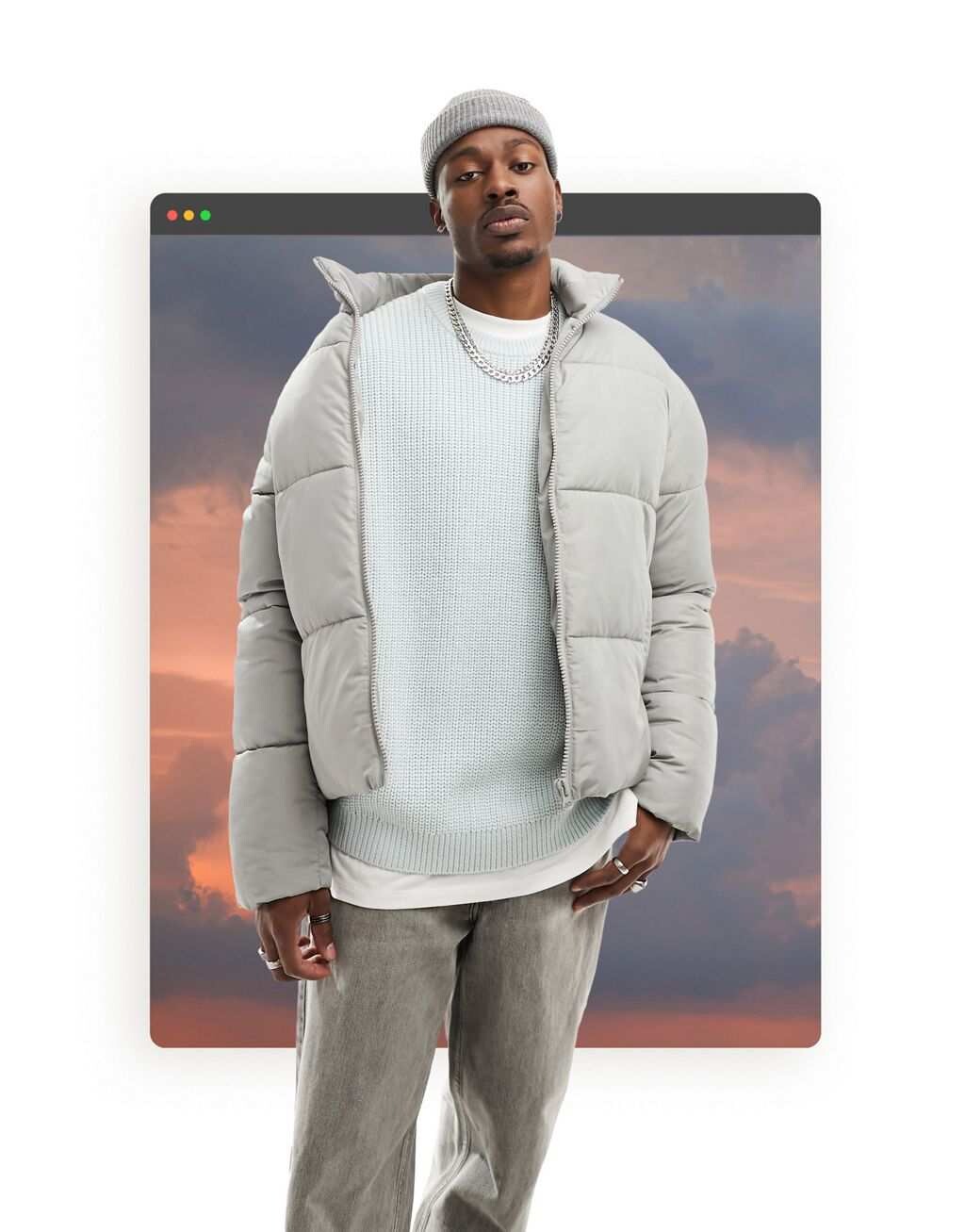 

Серая дутая куртка ASOS DESIGN, Серый