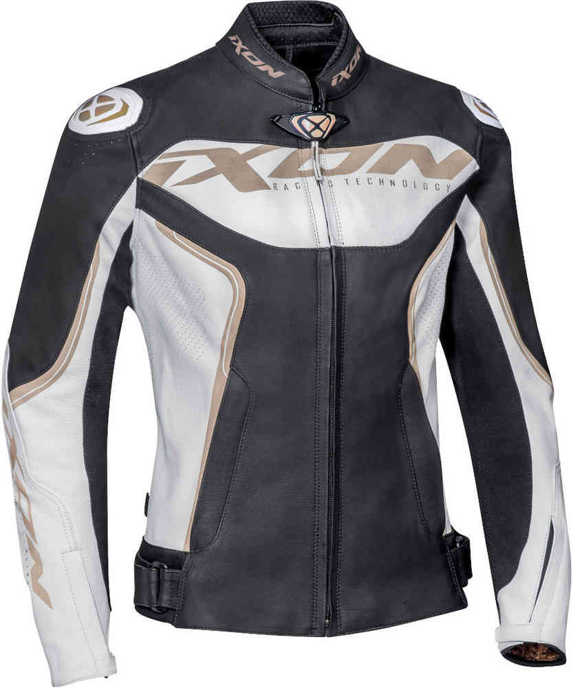 Женская мотоциклетная кожаная куртка Trinity Ixon, черный/белый/золотой