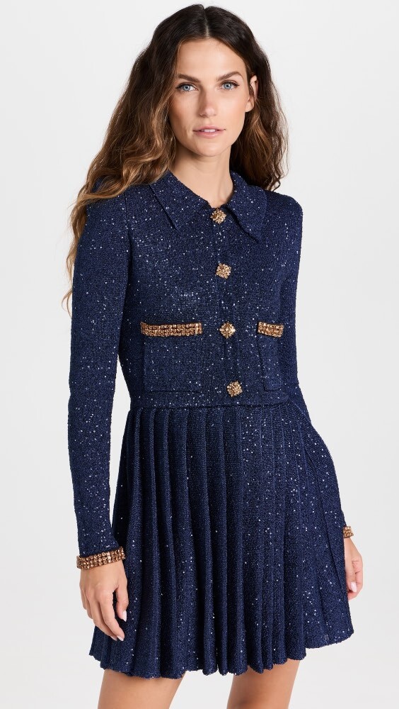 

Платье мини Self Portrait Navy Knit, синий