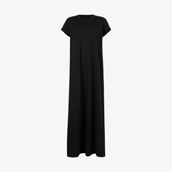

Хлопковое платье макси Anna с короткими рукавами Allsaints, черный