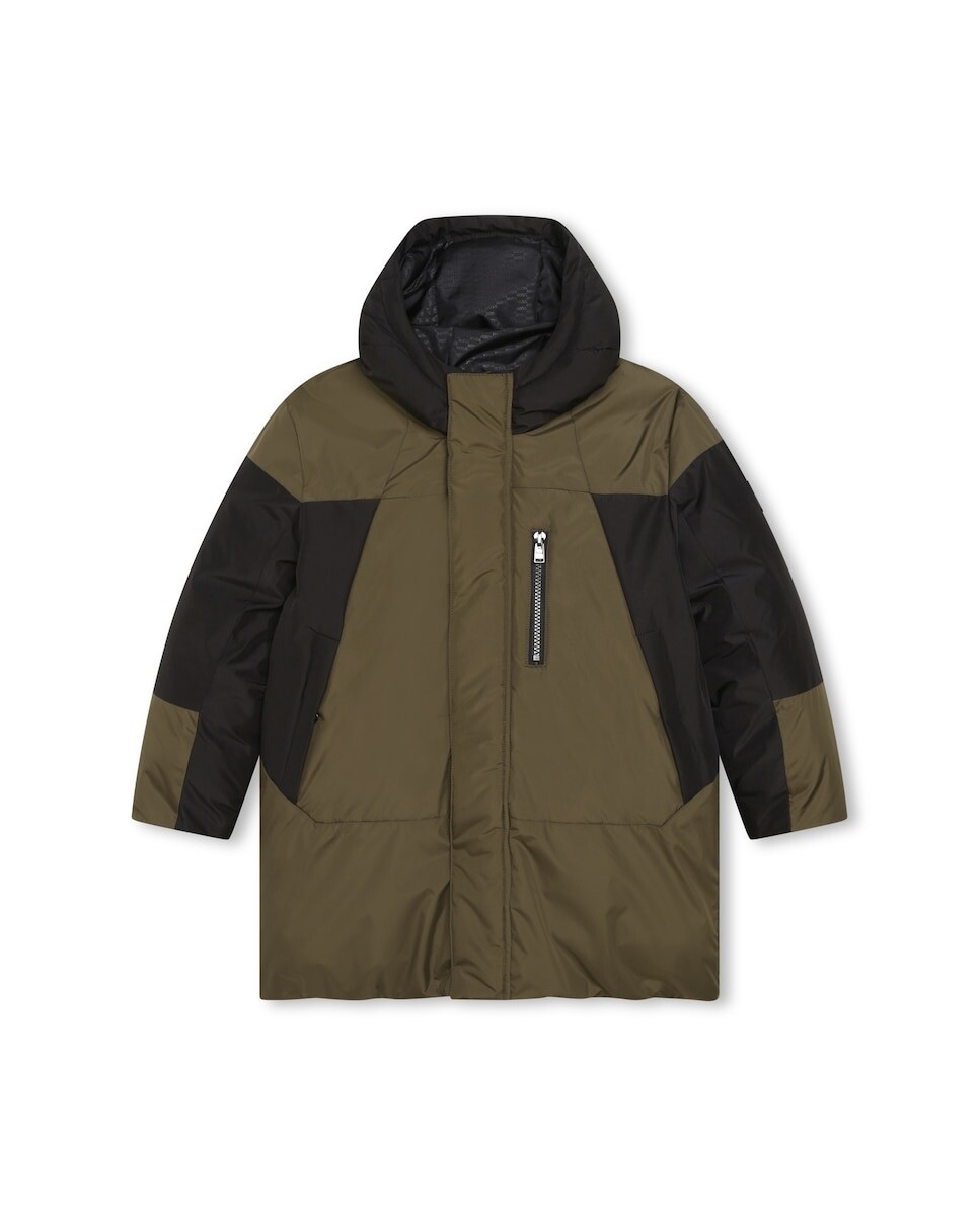 

Пуховик для мальчика в стиле колор блок с капюшоном BOSS Kidswear