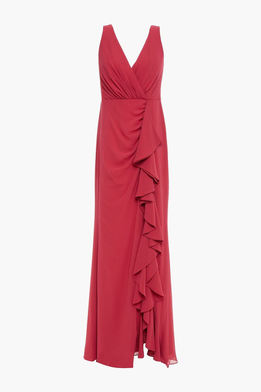 

Платье из жоржета с запахом и оборками BADGLEY MISCHKA, красный