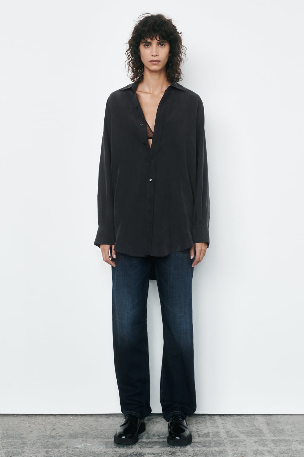 

Шелковая рубашка Zw Collection ZARA, черный