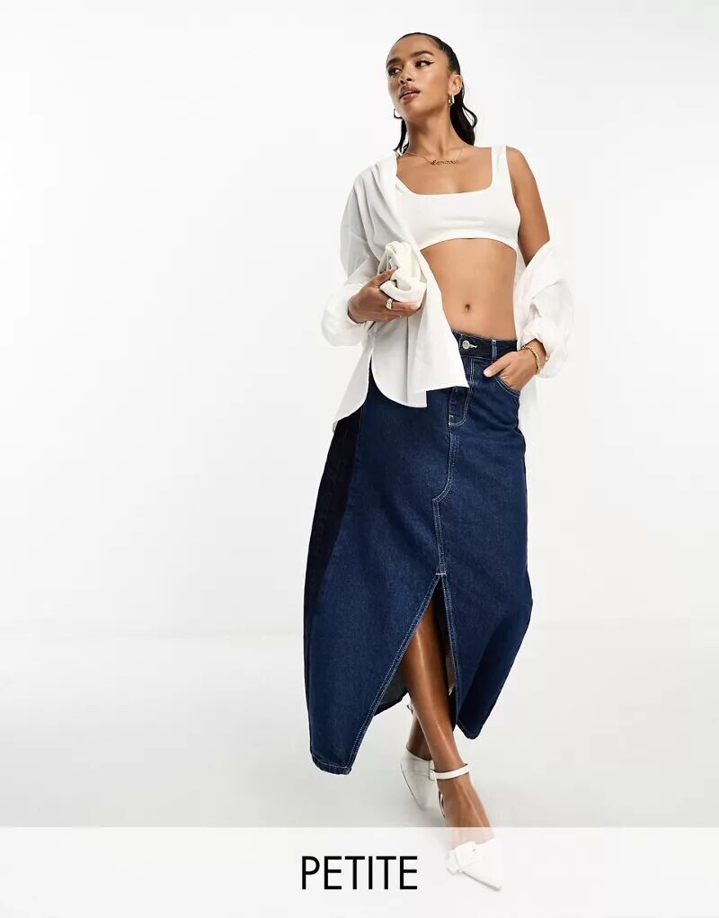 

Синяя джинсовая юбка макси с лоскутной отделкой River Island