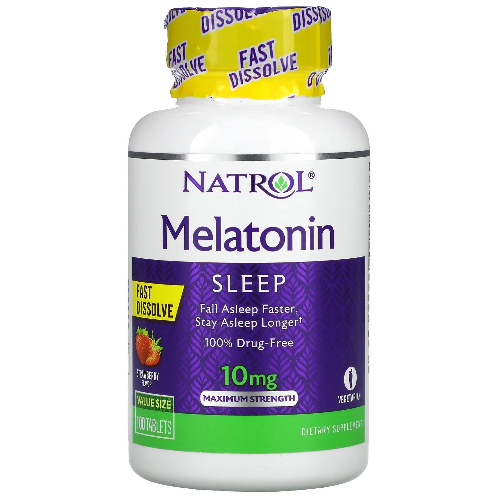 Natrol Мелатонин быстро растворяющийся максимальная эффективность клубника 10 мг 100 таблеток