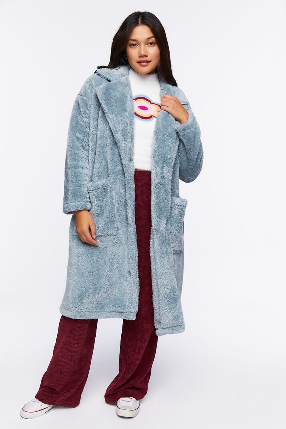 

Длинное флисовое пальто Forever 21, синий