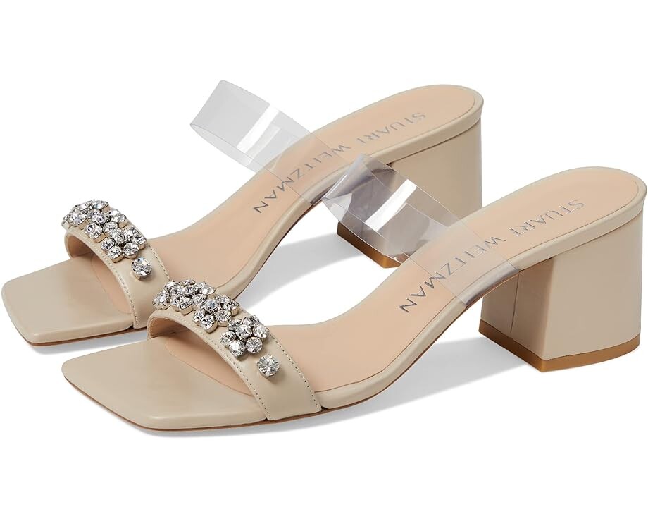 

Туфли Stuart Weitzman Crystal Fleur 60 Slide, цвет Dune/Clear