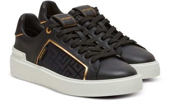 

Кроссовки B-Court из кожи и нейлона с монограммой Balmain, черный