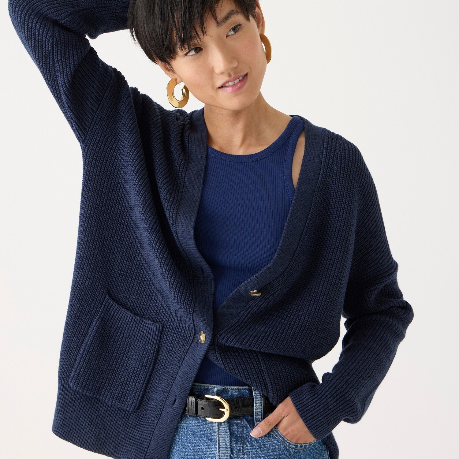 

Свитер-Кардиган из хлопковой смеси с V-образным вырезом J.Crew, синий