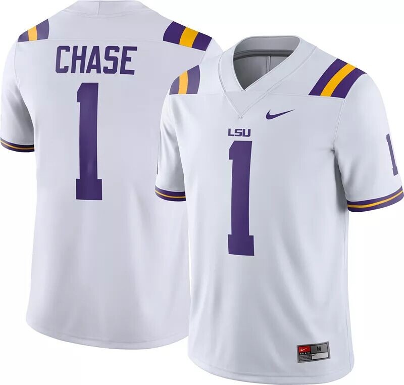 

Мужская белая майка Nike LSU Tigers Ja'Marr Chase #1 Dri-FIT Game Football