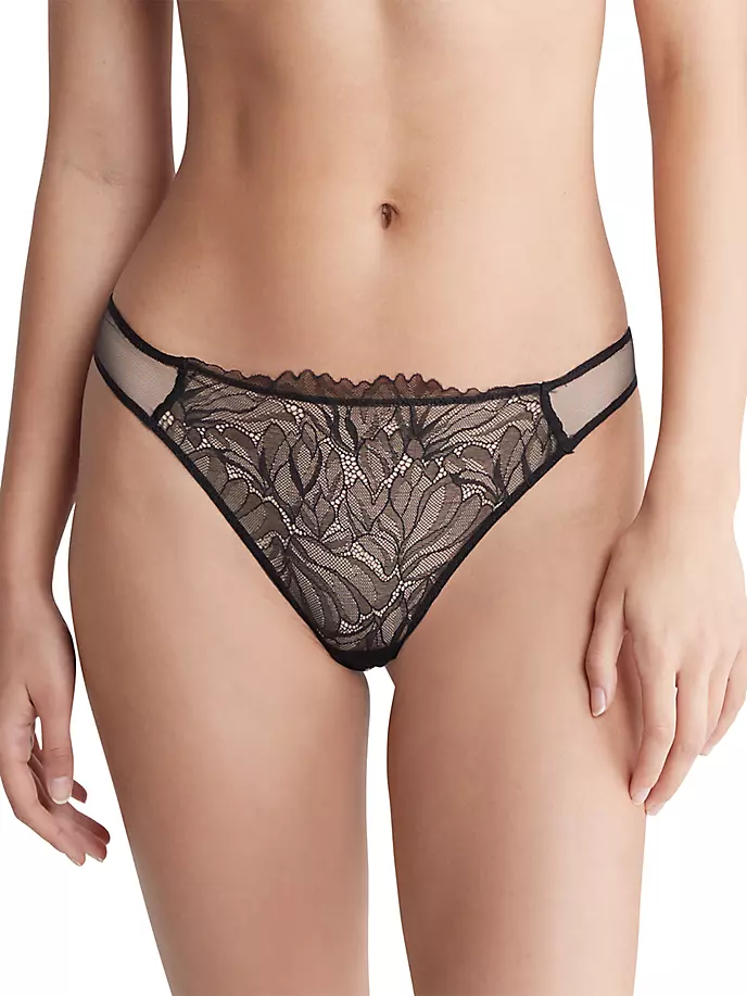 

Кружевные стринги с цветочным принтом Calvin Klein, черный