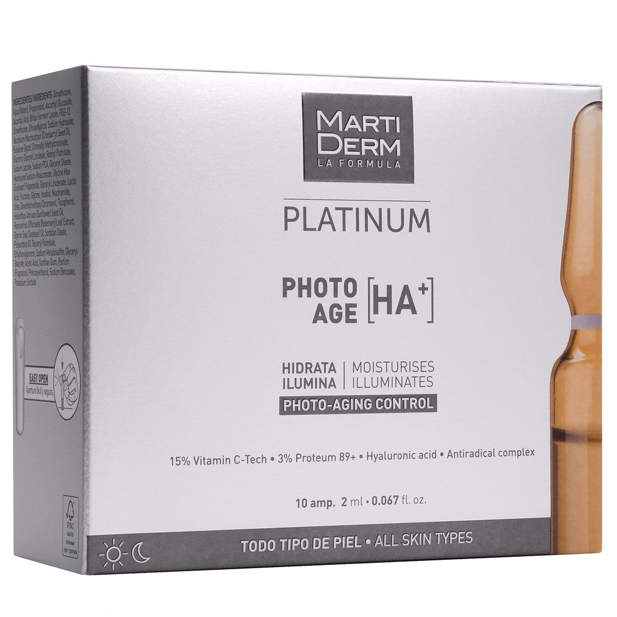 цена Увлажняющая и осветляющая сыворотка для лица в ампулах Martiderm Platinum Photo Age Ha+, 10х2 мл