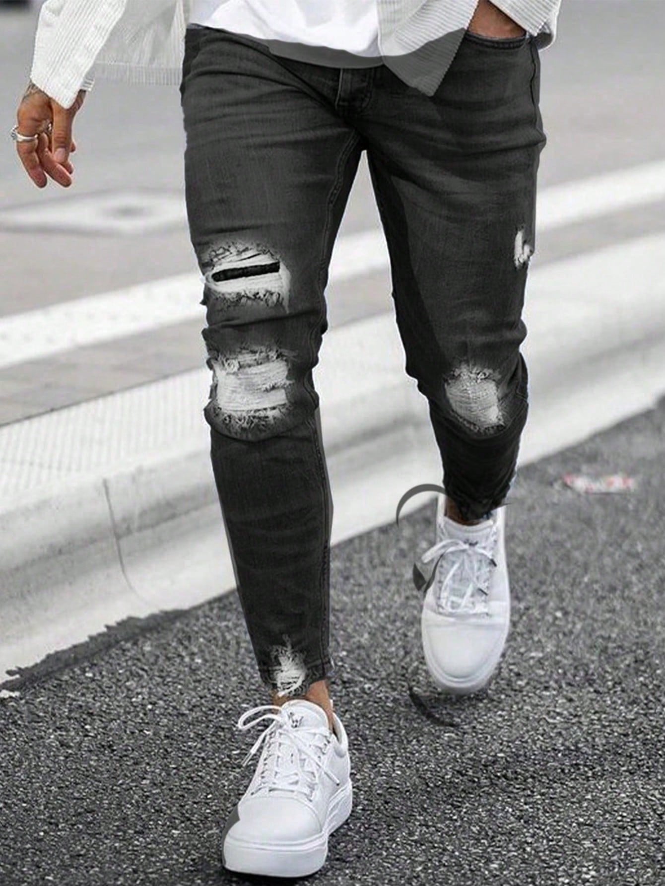 Мужские винтажные джинсы скинни в американском стиле, черный джинсы мужские стрейчевые в стиле ретро модные дизайнерские рваные джинсы slim fit винтажные повседневные хлопковые штаны черные серые