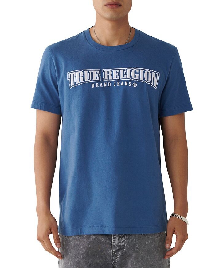 

Футболка свободного кроя из матового хлопка с двойным логотипом True Religion, Синий