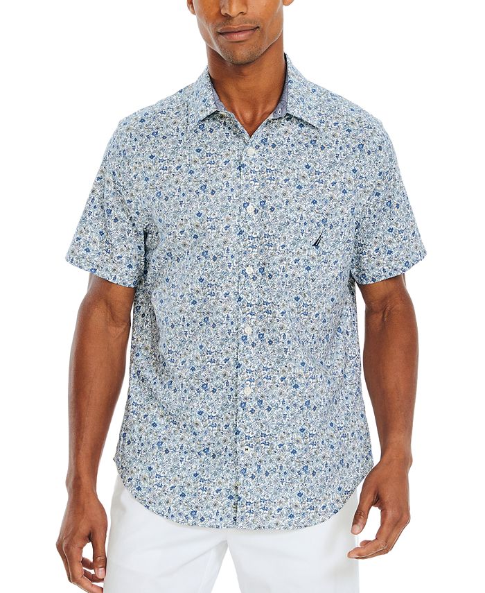 Мужская рубашка на пуговицах с короткими рукавами и цветочным принтом Nautica, синий