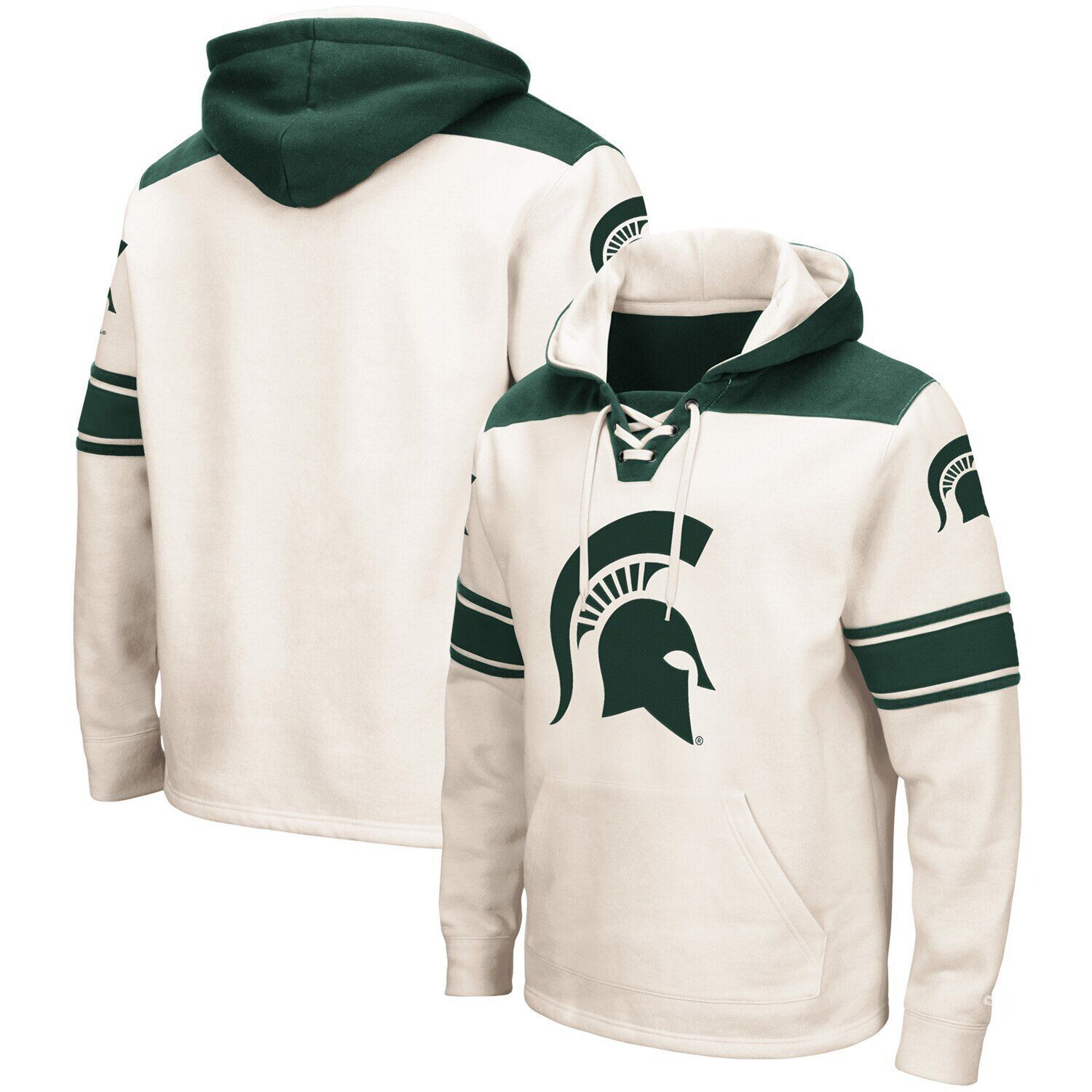 

Мужской кремовый пуловер с капюшоном Michigan State Spartans 2.0 на шнуровке Colosseum, Бежевый